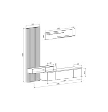 Mueble tv completo en Negro-Cambria, Fabricado en Melamina, 249,5x42x199,5cm - Moderno y Funcional.