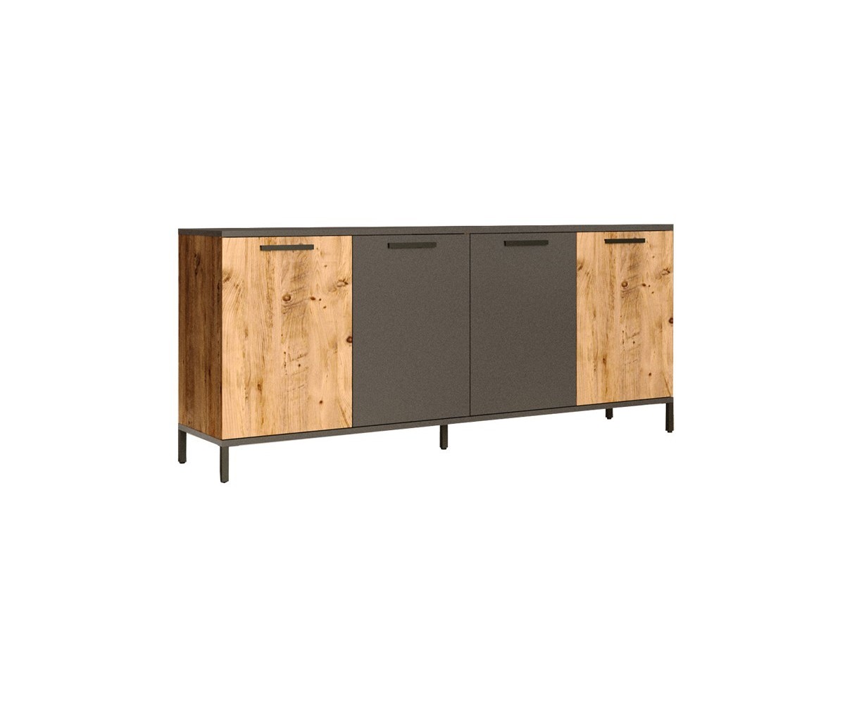 Buffet Moderno de 4 Puertas - Color Gris Oscuro-Roble - 160x40x72cm - Elegante Almacenamiento para Comedor.