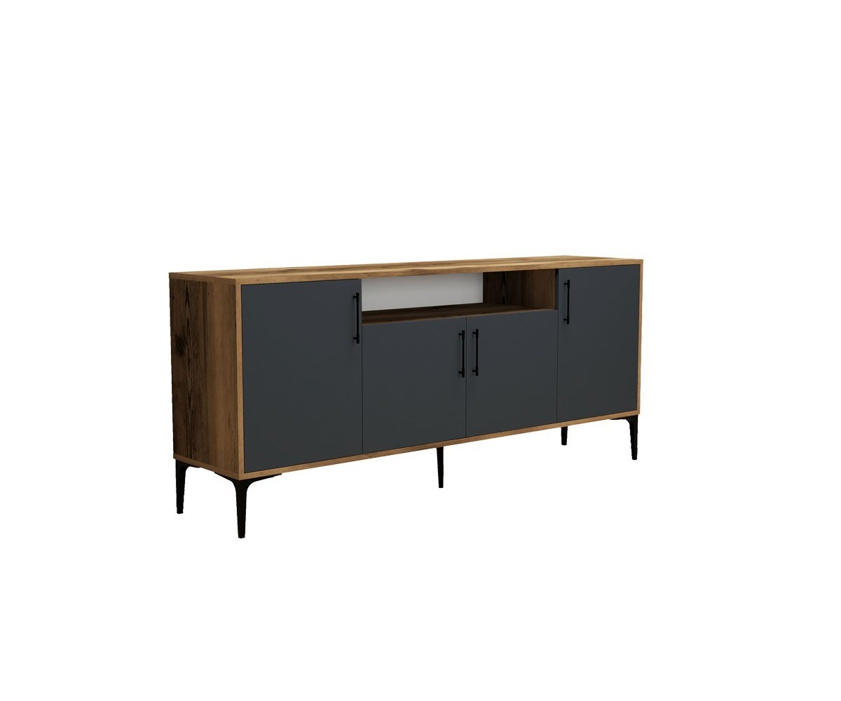 Buffet de Melamina Sonoma Oscuro-Negro - 180x40,5x78cm - Elegante Almacenamiento para Comedor