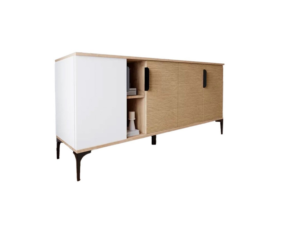 Buffet en Melamina Gris Blanco y Roble, 180x40x78 cm, Diseño Moderno y Duradero