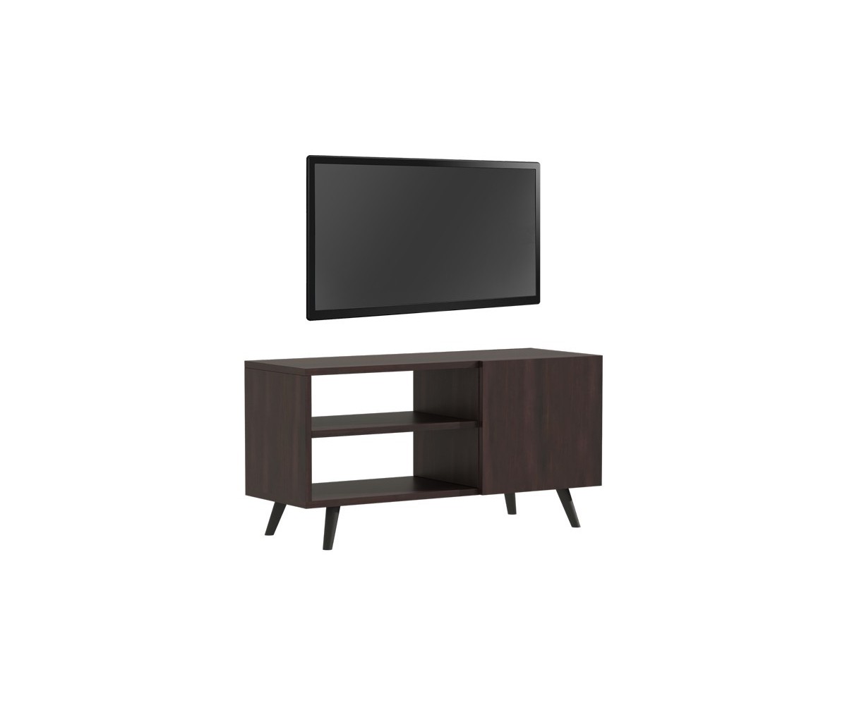 Mueble de TV con 3 Estantes y 1 Puerta de Melamina Nogal-Wenge 90x32x46 cm - Compacto y Elegante para Salón.