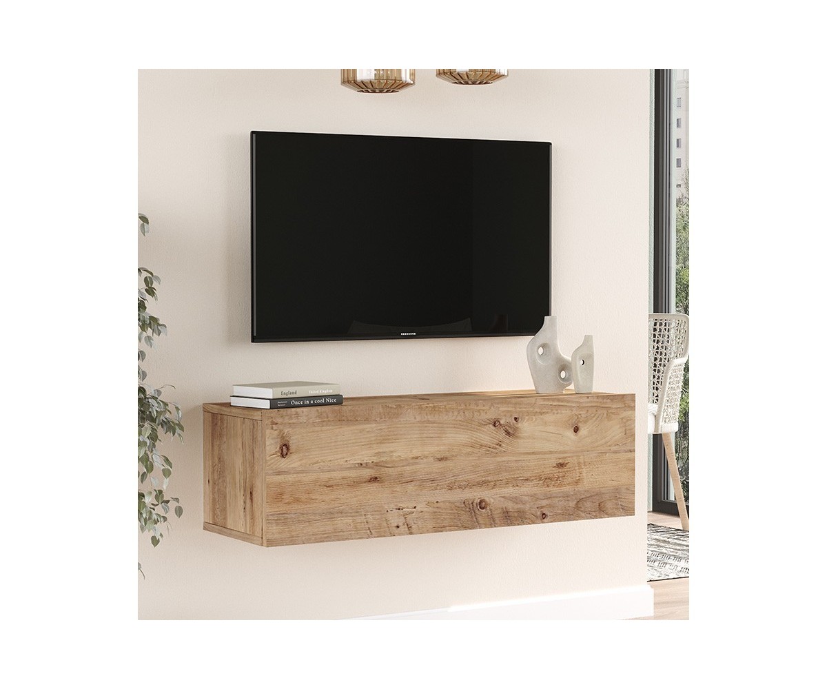 Mueble TV Moderno con Puerta en Melamina Color Madera 100x31.5x29.6cm - Diseño Elegante para Salón.