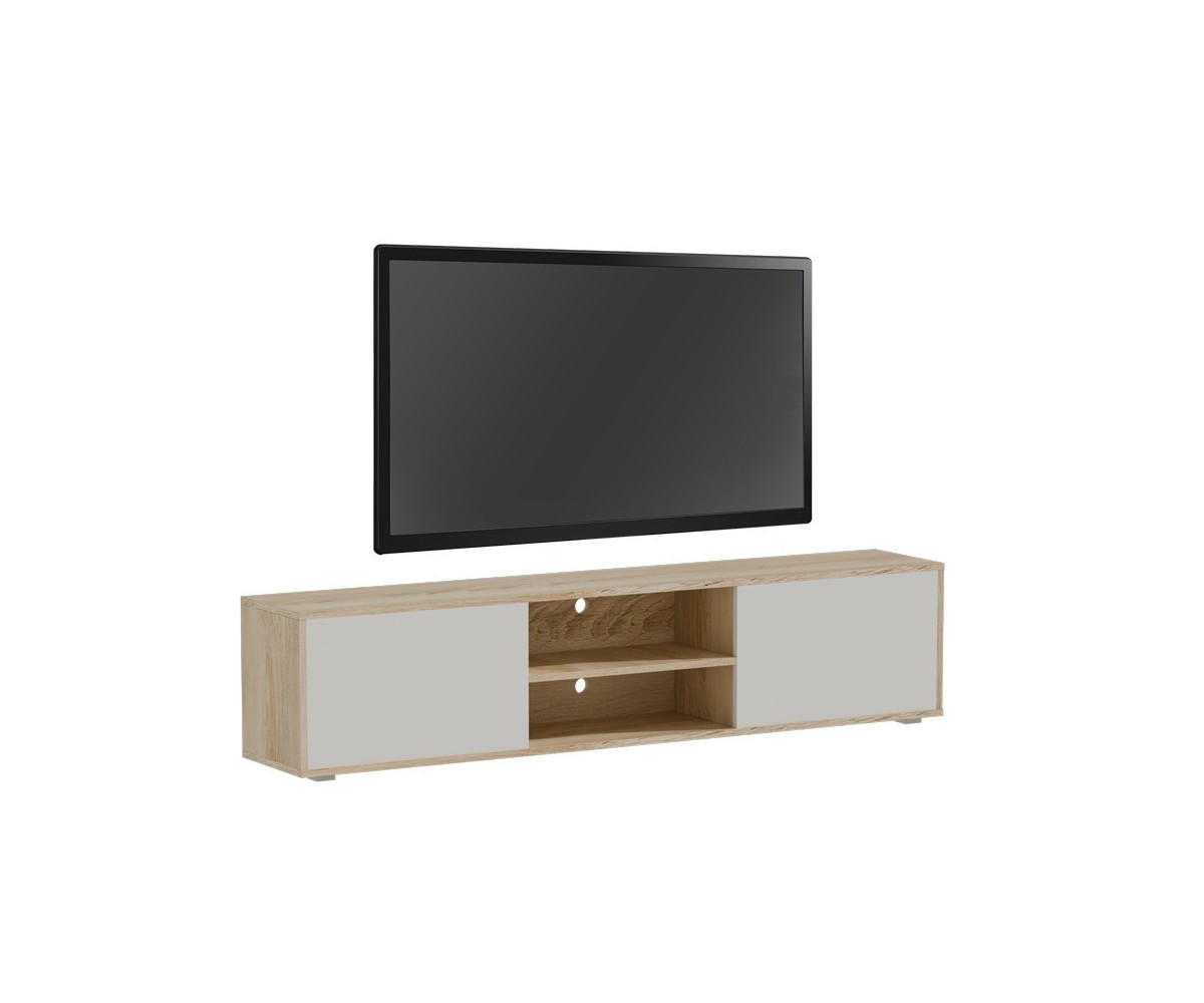 Mueble TV Melamina Blanco-Natural 180x40x41 cm - 2 Puertas y Amplio Espacio de Almacenamiento.