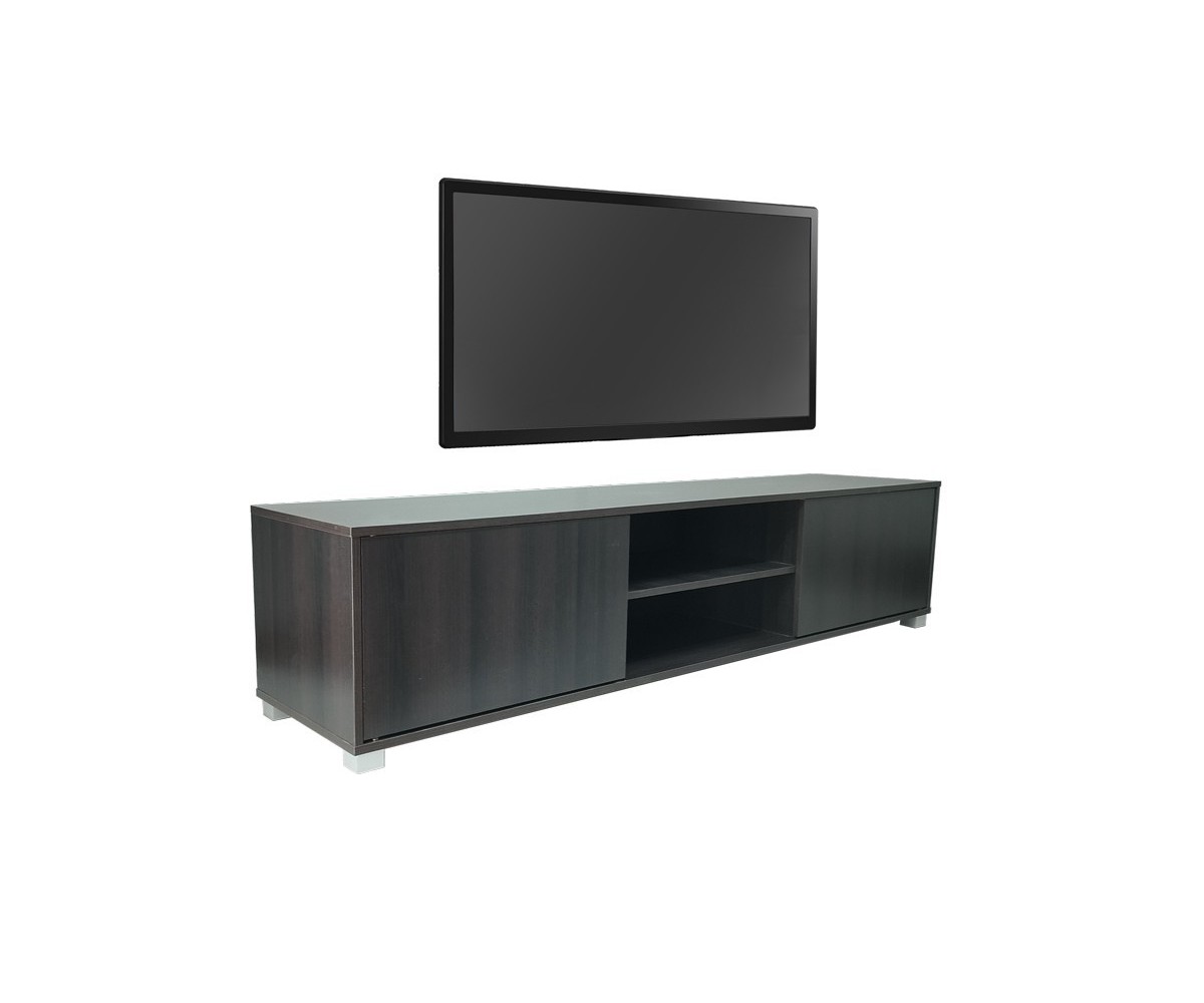 Mueble TV Melamina Color Negro 180x40x41 cm - 2 Puertas y Amplio Espacio de Almacenamiento.