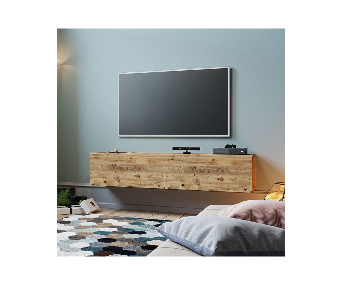 Mueble TV para Pared Color Roble 140x31.5x29.5 cm - 2 Puertas Estilo Moderno.