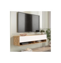 Mueble TV de Pared Color Blanco-Roble 140x31.6x29.6 cm - 2 Puertas - Estilo Moderno y Funcional.