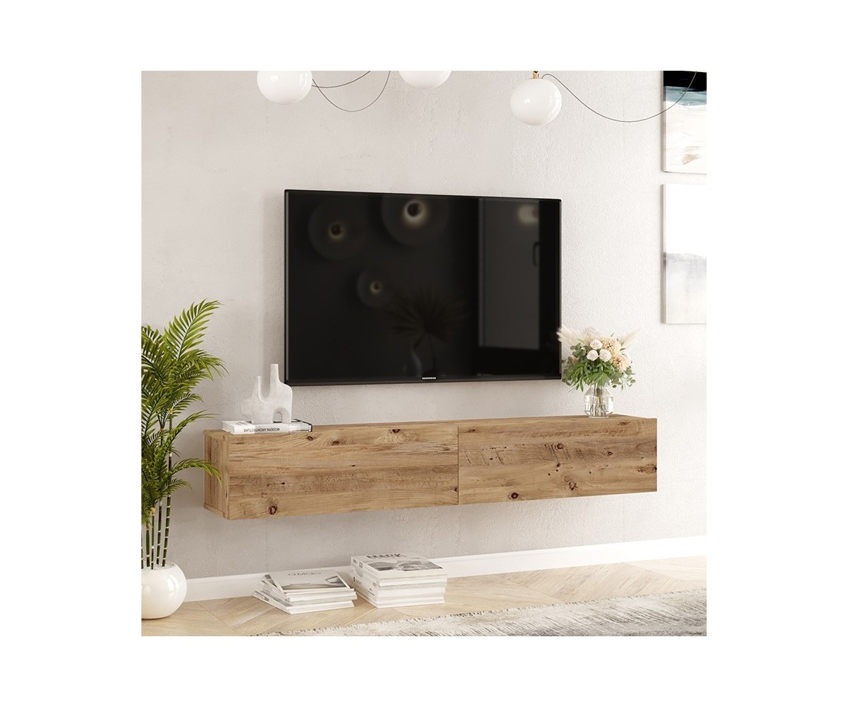 Mueble de TV de Pared moderno Color Roble con 2 Cajones - 180x31.6x29.6 cm.