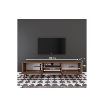 Mueble de TV en Nogal con 2 Cajones y Estantes - 180x35x48.5 cm con Patas de Madera.