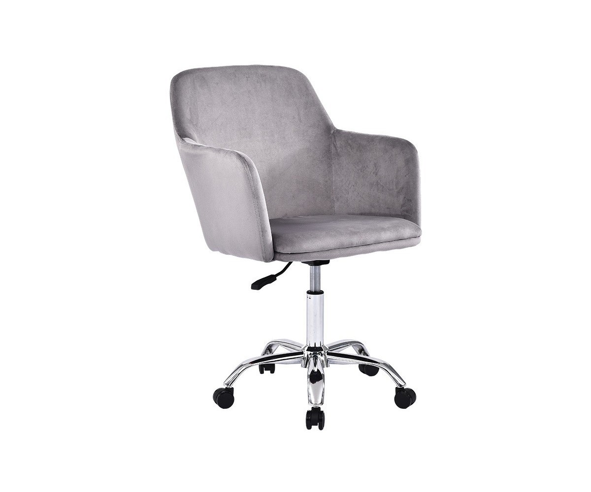 Silla de Oficina en Terciopelo Gris con Patas Metálicas - 94/80x55x54 cm, Estilo Elegante y Confortable.