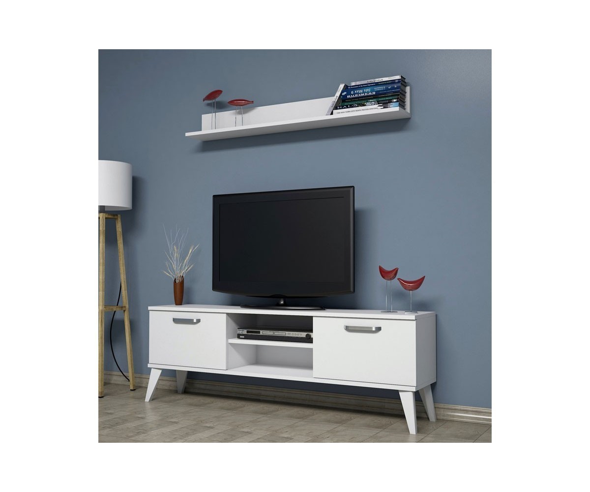 Mueble de TV con Estante Hecho en Melamina Blanco, 150x30x50.6 cm